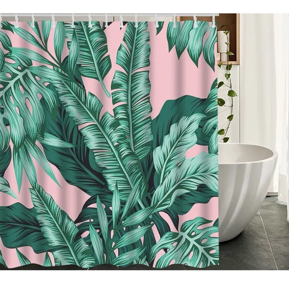Jungle Green Fabric Shower Curtain, 72 x 72, Curtains & Hooks,Pink & Green